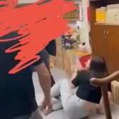 吃瓜咯！柬埔寨福建盘总被仇家寻仇上门暴打盘总姐姐，一招亢龙有悔给盘总姐姐甩翻在地就是一顿胖揍，打女人