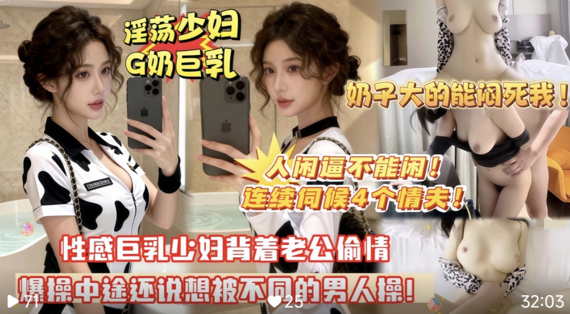 淫荡少妇被情夫带着与多名大屌猛男做爱，每一根肉棒都比老公大个数倍，在肉棒们猛烈的抽插下高潮都没停过