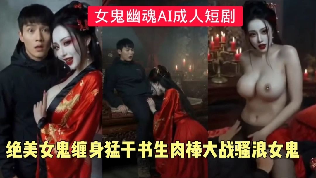 女鬼幽魂AI成人短剧绝美女鬼缠身猛干,书生肉棒大战骚浪女鬼