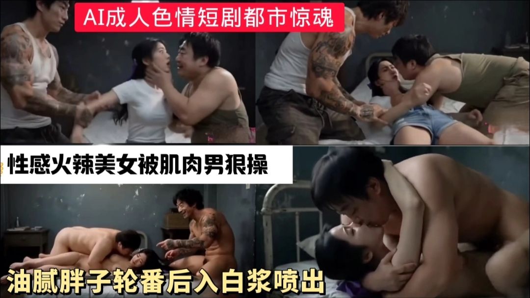 AI成人色情短剧都市惊魂~感火辣美女被肌肉男狠操,油腻胖子轮番后入白浆喷