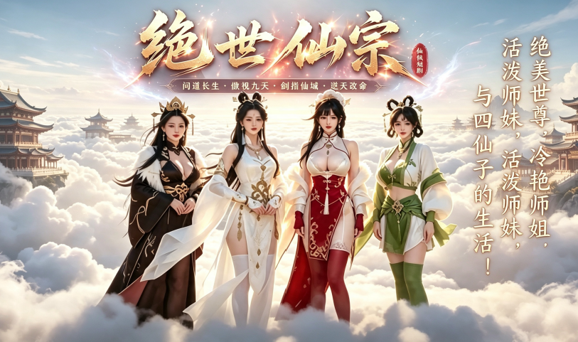 《绝世仙宗》 #AI色情短剧#ai成人短剧# 简介；绝美世尊，冷艳师姐，活泼师妹，与四仙子的生活！