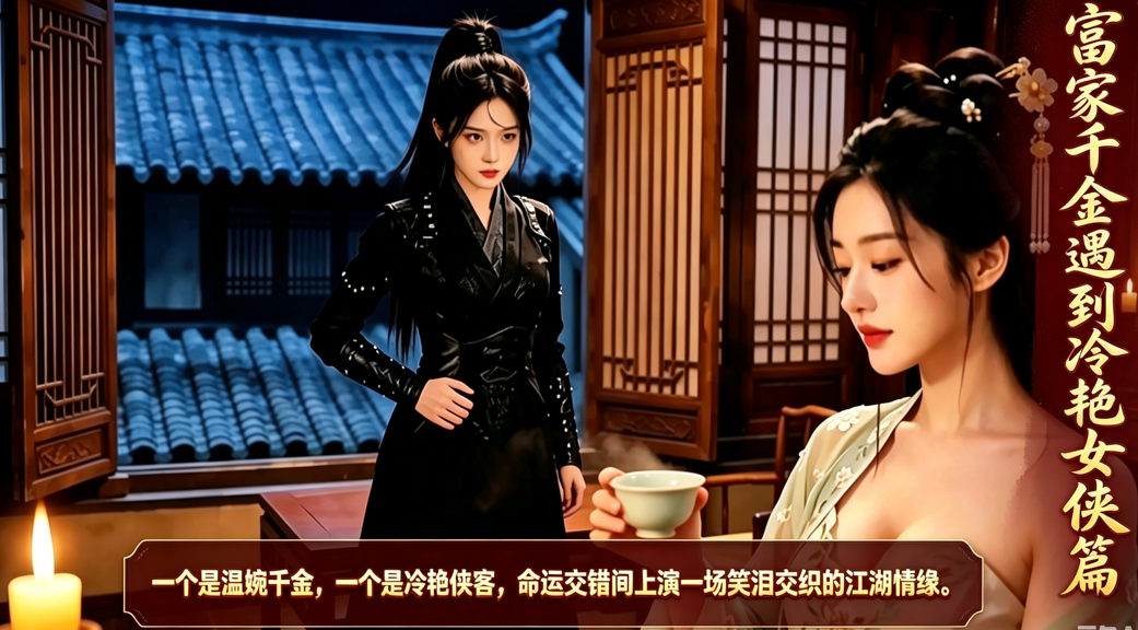 新番上线《富家千金篇》 #ai成人短剧# 持续更新中，更多后续请订阅观看更便捷！简介；富家千金和冷艳女侠的闺房性爱