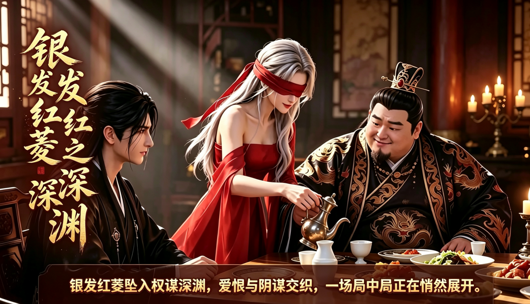 新番上线《银发红菱之深渊》第1集 #ai成人短剧# 持续更新中，更多后续请订阅观看更便捷！简介；银发女子一身红绫身陷权贵棋局，爱恨纠缠步步踏入无法挣脱的深渊。戴绿帽的丈夫看着肥硕的“公牛”操弄他被蒙住双眼的红衣情妇