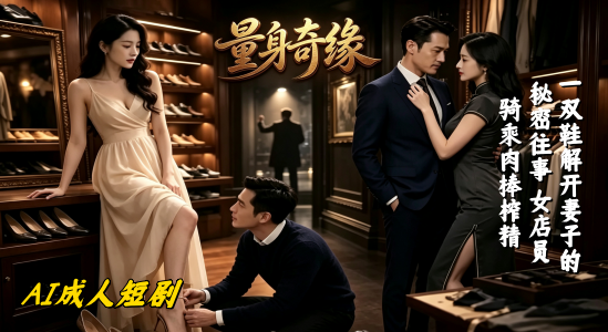 新番上线《量身奇缘》第1-3集   #ai成人短剧# 简介；量身奇缘 一双鞋勾出妻子的秘密往事，在西装定制店里面，丈夫借口出去，妻子被男店员各种挑逗玩弄，丈夫来到另一个店里面，女店员各种疯狂勾引，男主的脚踩在一对大奶子上，小嘴对着肉棒疯狂深喉，跨坐在肉棒上疯狂骑乘，雪白美臀上下起伏把粗长鸡巴整根吞进骚穴，湿滑软肉紧紧绞住柱身，每一次坐下都把龟头顶到最深处狠狠榨取，淫水顺着交合处狂流，上下套直到弄把肉棒榨到软掉为止！