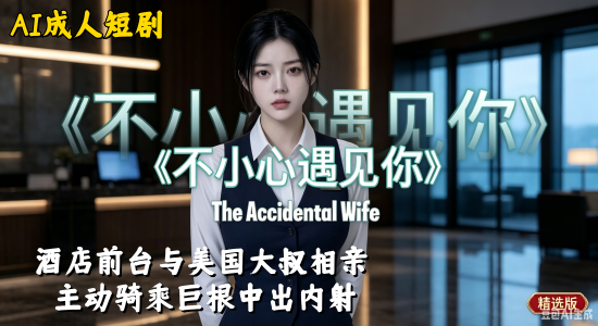 新番上线《不小心遇见你》#ai成人短剧#简介；AI成人短剧不小心遇见你里酒店前台女孩与美国大叔相亲，两人迅速相爱，她主动跨坐在大叔身上把巨根对准湿滑骚穴慢慢往下坐，整根粗长肉棒被一点一点吞进紧致蜜穴，肥美翘臀开始上下疯狂起伏，每一次坐下都把龟头顶到最深处，雪白巨乳随着骑乘剧烈晃荡，被巨根狠狠中出，骚穴发出咕啾水声，高潮时穴肉痉挛收缩，大叔按住她的腰猛顶，最后浓精一股股灌满子宫！