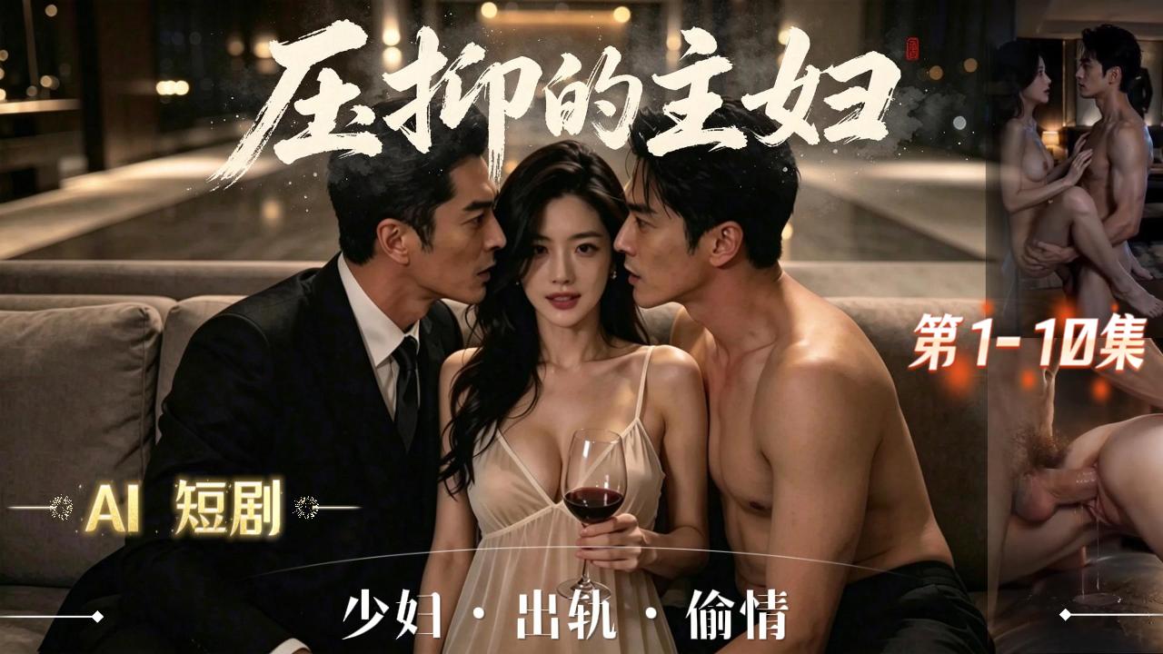 【AI成人短剧·压抑的主妇 】第1-10集·家庭主妇丈夫三年没碰她，她隐忍度日，直到一次车祸被男主所救，在暖昧的试探中逐渐唤醒她被忽视已久的自我…被男主大屌暴力抽插美穴淫水泛滥久违的高潮，后彻底秘书自我与男主偷情时被老公发现，也看越上头，暴力抽插内射大量精液体内！！！强烈推荐