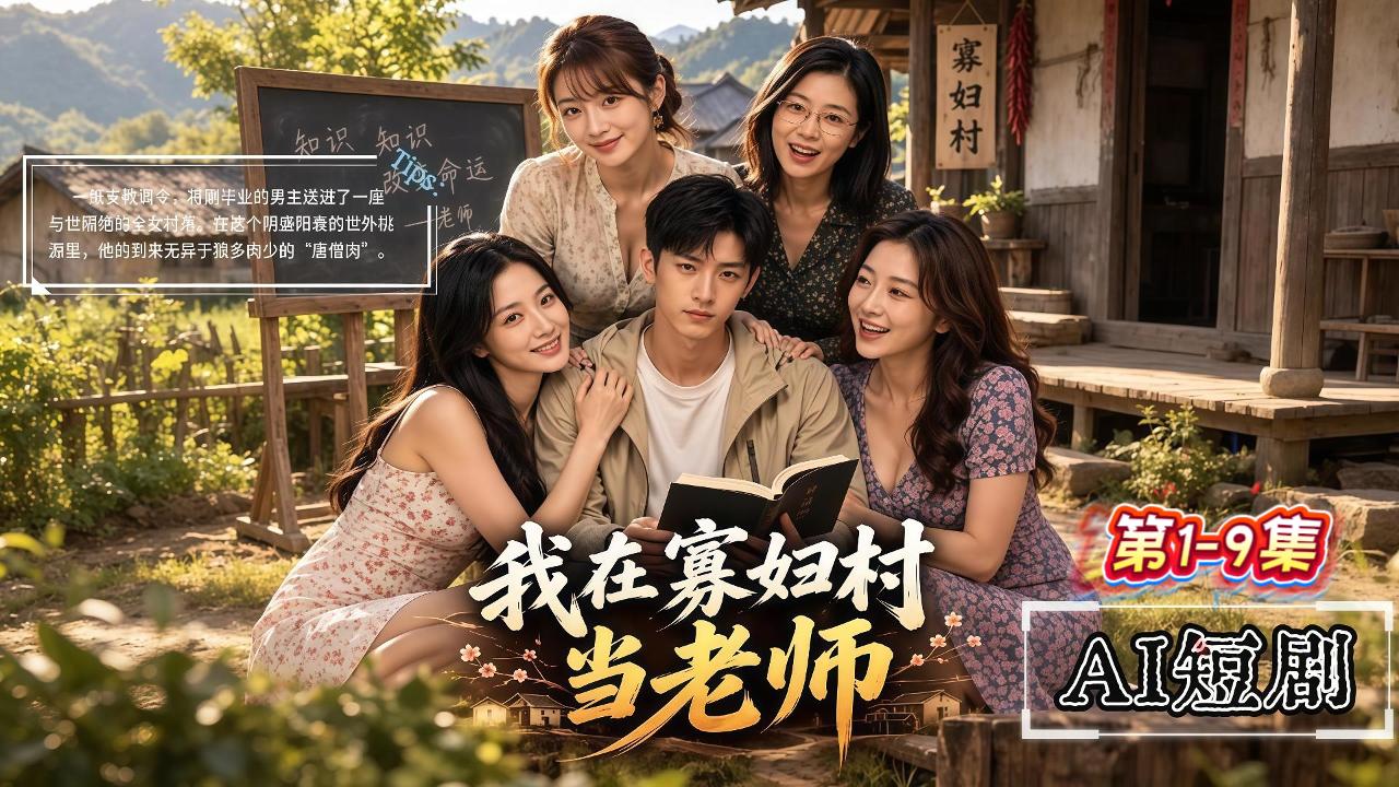 【AI成人短剧·我在寡妇村当老师】粉丝要求更新 第1-9集 一纸支教调令，将刚毕业的男主送进了一座与世隔绝的全女村落。在这个阴盛阳衰的世外桃源里，看看老师如何在寡妇村拿下多位高颜值少妇，大屌暴力抽插美穴内射体内！！！