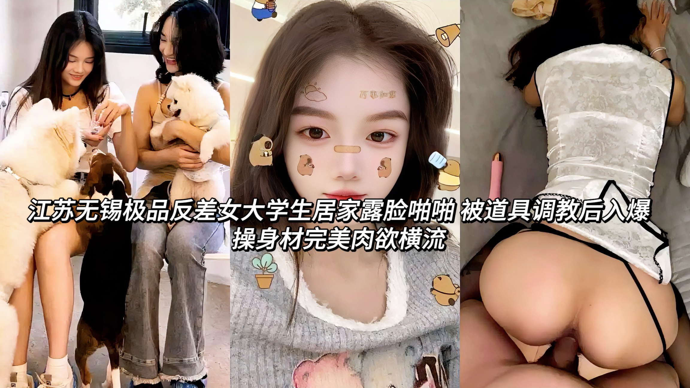 江苏无锡极品反差女大学生居家露脸啪啪 被道具调教后入爆操身材完美肉欲横流，穿着白色蕾丝开档丝袜被震动棒调教，双腿大开任由玩弄，跪着口交吃鸡，翘臀被后入猛操，表情羞涩又沉迷，清纯脸蛋配上放浪动作反差感直接拉满，居家露脸画 面香艳无比!