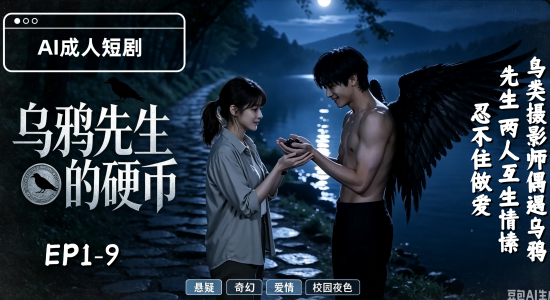 新番上线《乌鸦先生的硬币》 #ai成人短剧# 持续更新中，更多后续请订阅观看更便捷！简介； 1-9集 鸟类摄影师偶遇乌鸦先生 两人互生情愫忍不住做爱