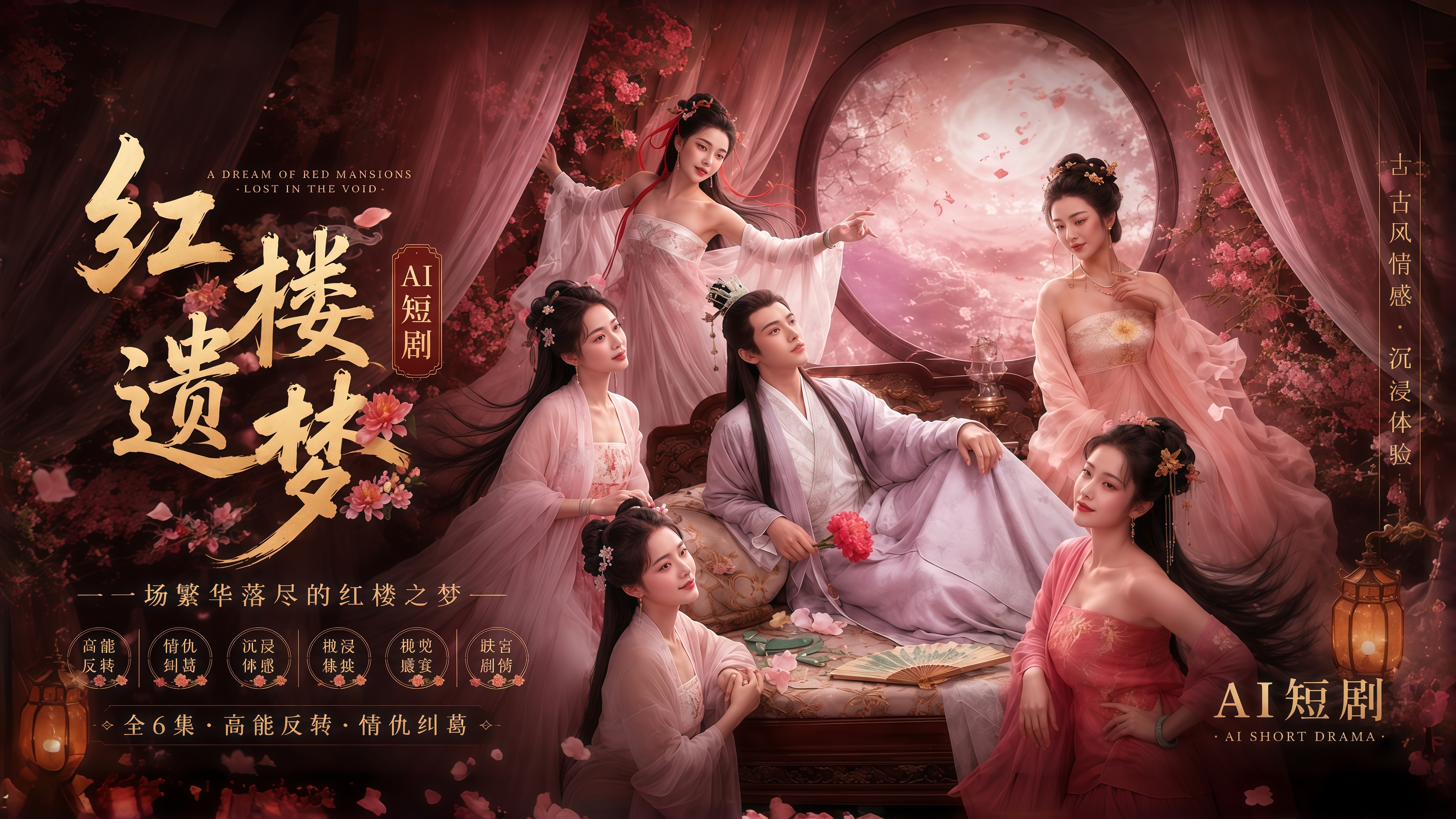 【AI成人短剧·红楼遗梦 】完整版红楼遗梦中人物身处繁华却心生感慨，与爱人互动眼神交汇充满思绪。身体轻触带来温柔悸动，私密时刻气息缠绵展现细腻情感。故事围绕遗梦剧情推进，让人沉浸古典氛围。