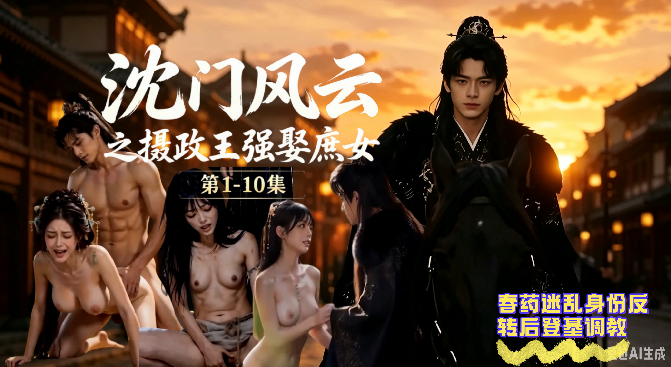 AI成人短剧《沈门风云》第1-10集 简介；摄政王强娶庶女 春药迷乱身份反转后登基调教